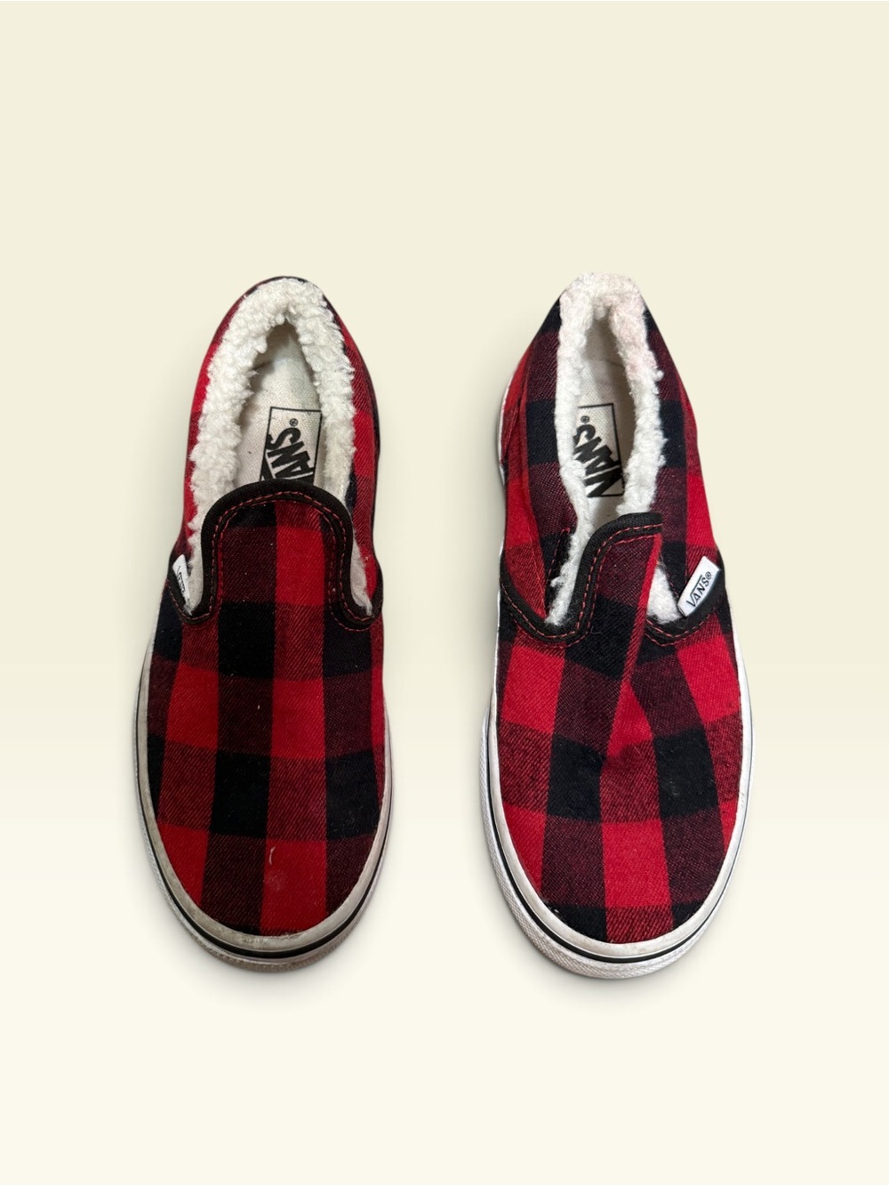 Vans Kids Slip-On Plaid Sherpa-Lined Sneakers - Red/Black - Picture 8 of 10